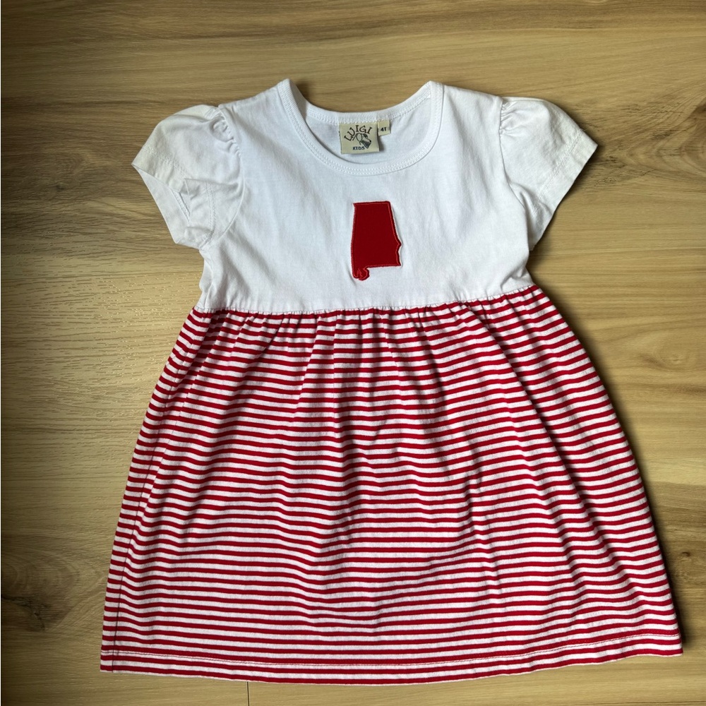 White and Red Striped Kids Dress